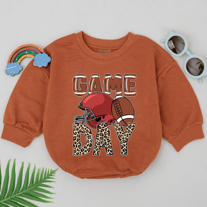 Retro Game Day Romper Personalized Football Baby Outfit Natural Bubble Style for Baby Girl Little Kid Football Season Clothes, Custom Gift 139char