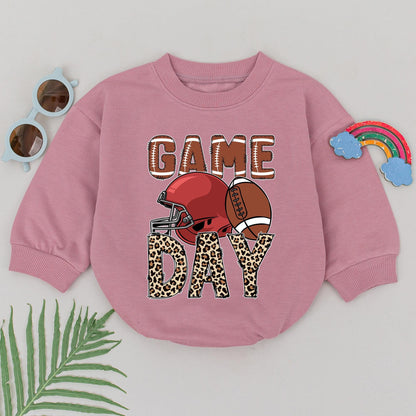 Retro Game Day Romper Personalized Football Baby Outfit Natural Bubble Style for Baby Girl Little Kid Football Season Clothes, Custom Gift 139char