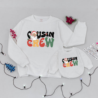 Groovy Cousin Crew Christmas Sweatshirt, Retro Santa Family Matching Xmas Outfit, Fun Holiday Sweatshirts for Baby, Toddler, & Kids 139 chars