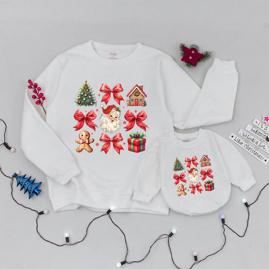 Vintage Christmas Sweatshirt: Retro Santa & Bows Coquette Design for Holiday Cheer, Baby Xmas Outfit, Christmas Tree, Xmas Holiday Gift 133
