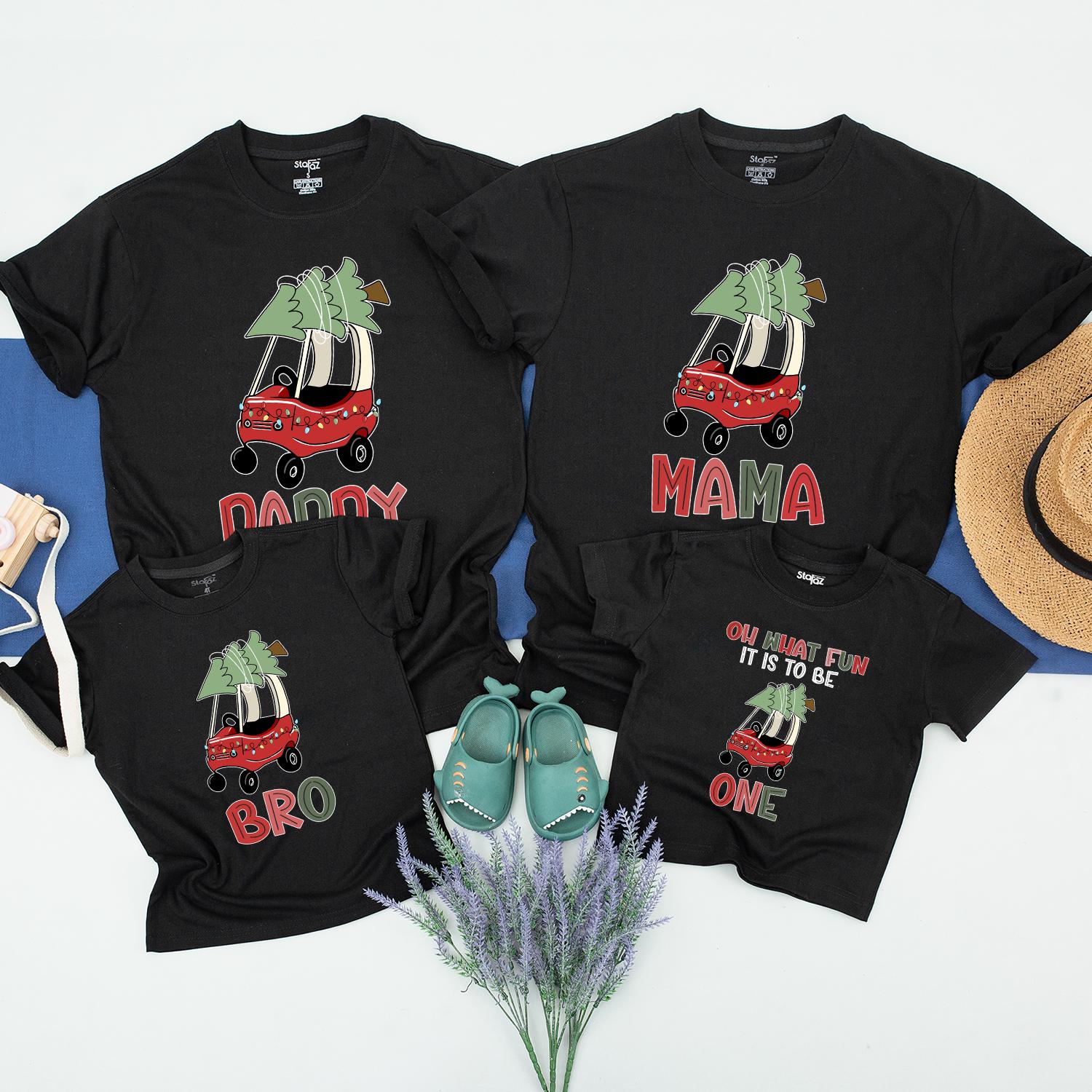 Matching Family Christmas Tractor Shirts: Festive Red Truck with Tree, Daddy Mama Sis, Christmas Crew 2024, Cartoon Holiday Outfit, Xmas Lights