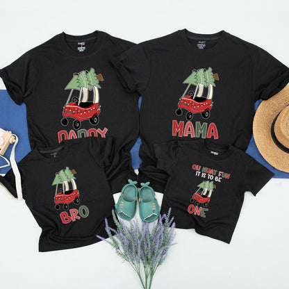Matching Family Christmas Tractor Shirts: Festive Red Truck with Tree, Daddy Mama Sis, Christmas Crew 2024, Cartoon Holiday Outfit, Xmas Lights