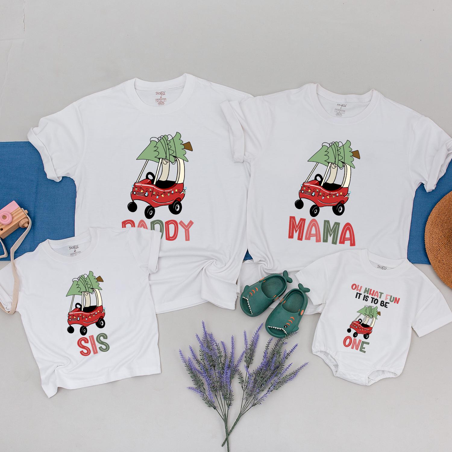 Matching Family Christmas Tractor Shirts: Festive Red Truck with Tree, Daddy Mama Sis, Christmas Crew 2024, Cartoon Holiday Outfit, Xmas Lights