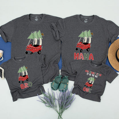 Matching Family Christmas Tractor Shirts: Festive Red Truck with Tree, Daddy Mama Sis, Christmas Crew 2024, Cartoon Holiday Outfit, Xmas Lights