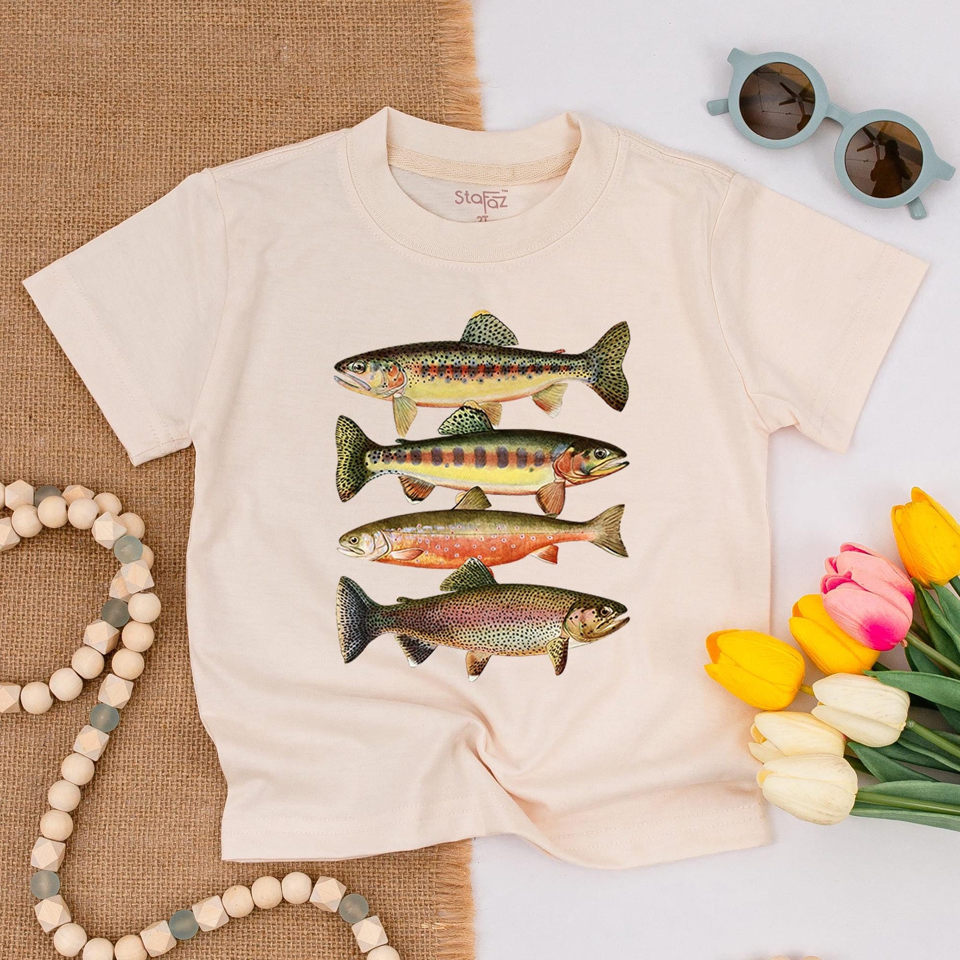 Trout Stacker Toddler Shirt Vintage Fish Design Adventure Kids Tee Fishing with Dad Gift Freshwater Species Cotton Tee
