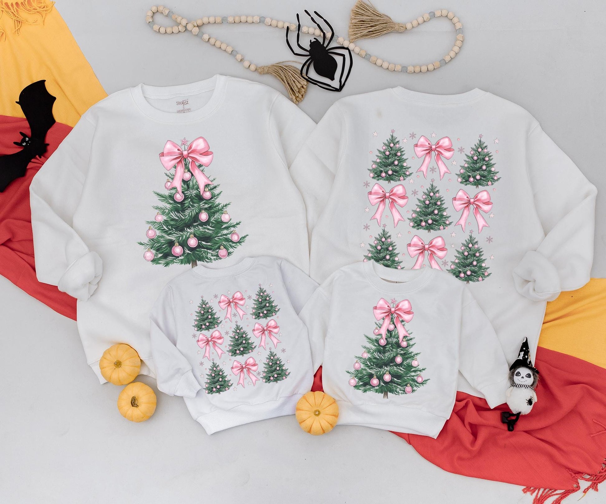 Pink Bow Christmas Tree Sweatshirt: Mommy and Me Matching Outfit, Cute Xmas Romper for Baby, Retro Holiday Sweater, Newborn Clothes for Kids, Family Outfit 