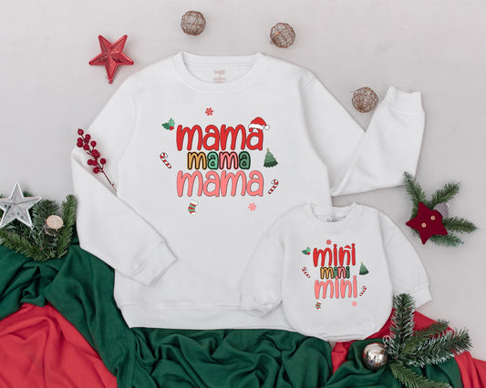 Retro Mama and Mini Christmas Sweatshirts: Matching Holiday Outfits for Mom and Baby, Xmas Family Shirts, Cute Festive Newborn Set, Year-End Gift Idea