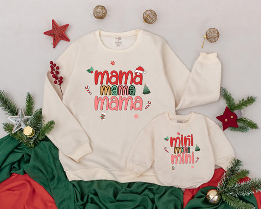 Retro Mama and Mini Christmas Sweatshirts: Matching Holiday Outfits for Mom and Baby, Xmas Family Shirts, Cute Festive Newborn Set, Year-End Gift Idea