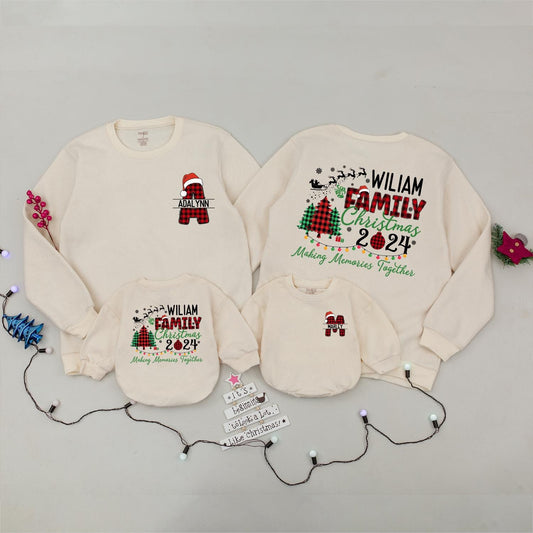 Personalized Family Christmas Sweatshirt Buffalo Plaid Name Initial Sweater Matching 2024 Making Memories Together Custom Xmas Holiday Crew Soft Cotton