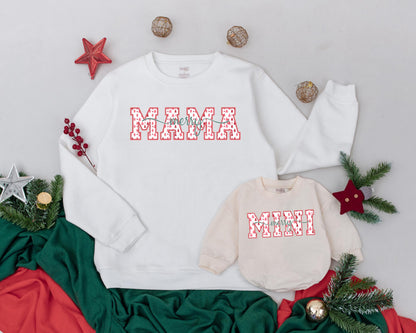 Mama & Mini Christmas Sweatshirt Set Retro Tree Design, Mommy and Me Matching Outfits, Merry Xmas Baby Romper, Holiday Family Photo, Year End Gift