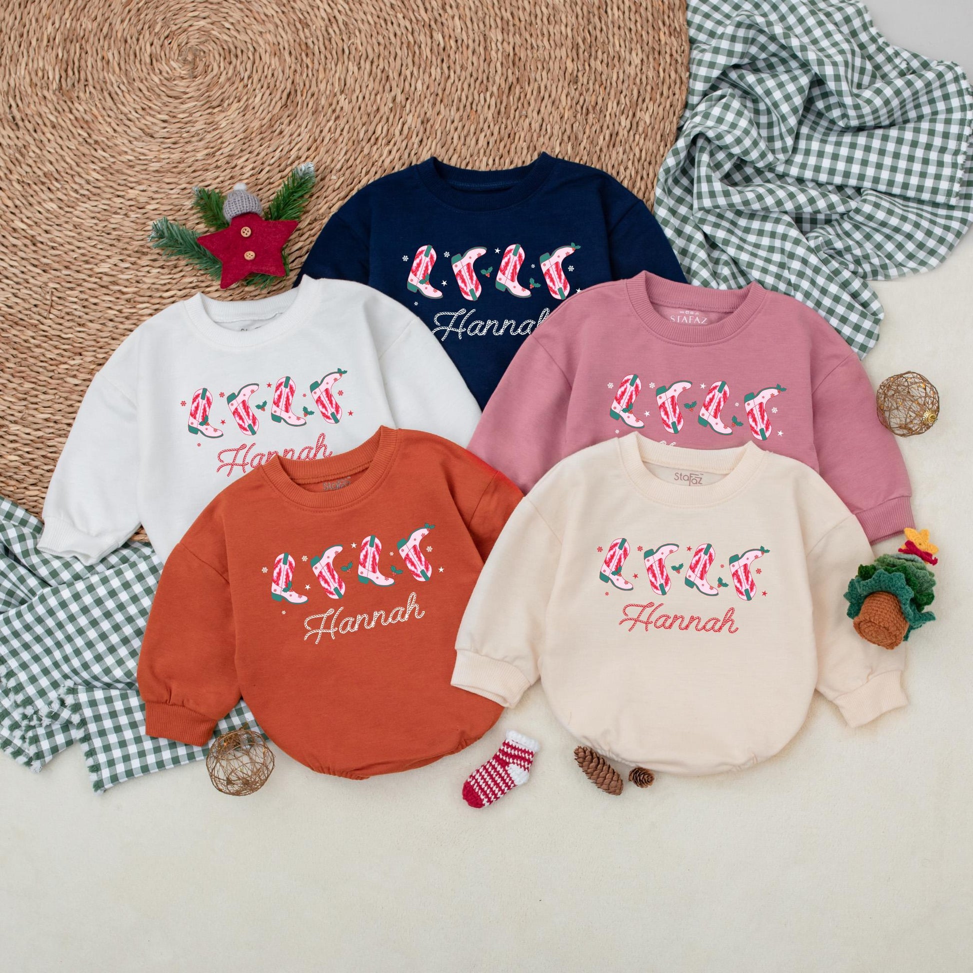 Hannah's Personalized Christmas Cowgirl Boots Romper, Festive Western Baby Bodysuit, Candy Cane Booties, Winter Clothes, Christmas Gift, Girl Outfit 139