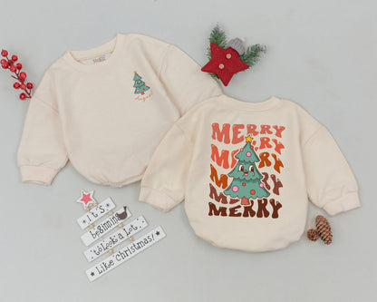 Personalized Retro Christmas Romper: My 1st Christmas Tree Outfit, Custom Name Toddler Sweatshirt, Playful Holiday Bodysuit, Infant Clothes, Baby Gift (138 chars)