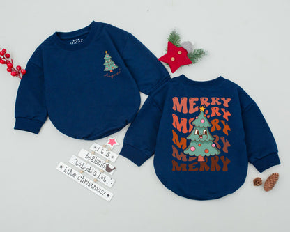 Personalized Retro Christmas Romper: My 1st Christmas Tree Outfit, Custom Name Toddler Sweatshirt, Playful Holiday Bodysuit, Infant Clothes, Baby Gift (138 chars)