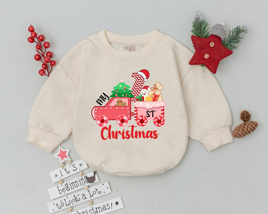 My First Christmas Baby Romper Pink Train Design Cute Holiday Outfit Gingerbread Man Santa Hat Christmas Tree Toddler Boy Girl Gift