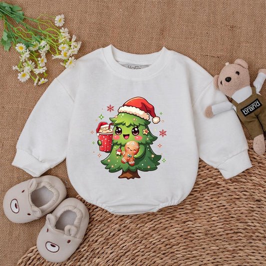 Cute Cartoon Christmas Tree Baby Romper Santa Hat Gingerbread Hot Drink Design Adorable Festive First Xmas Shower Gift Bodysuit