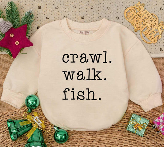 Crawl Walk Fish Baby Romper Cute Fishing Bodysuit Little Angler Outfit Gift for Baby Boy or Girl Soft Cotton Newborn Clothes Father's Day Present 139 chars