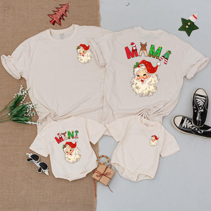 Matching Mama & Mini Christmas Shirts Retro Santa Face Family Holiday Tee Mommy and Me Outfit Red Green White Cotton Cute Xmas