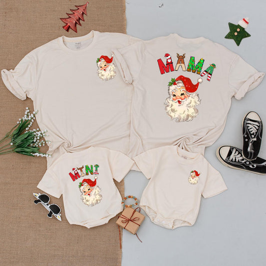 Matching Mama & Mini Christmas Shirts Retro Santa Face Family Holiday Tee Mommy and Me Outfit Red Green White Cotton Cute Xmas