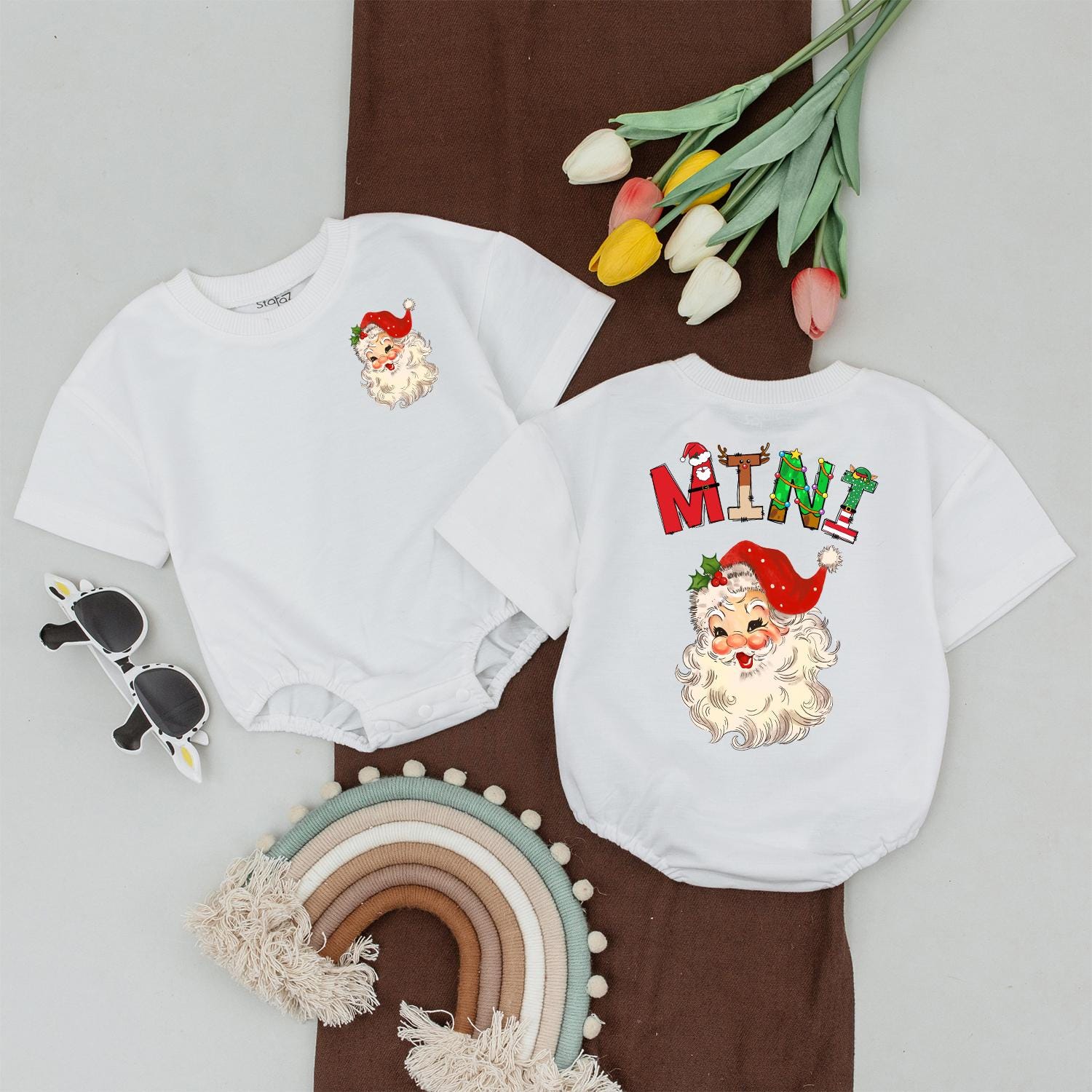 Matching Mama & Mini Christmas Shirts Retro Santa Face Family Holiday Tee Mommy and Me Outfit Red Green White Cotton Cute Xmas