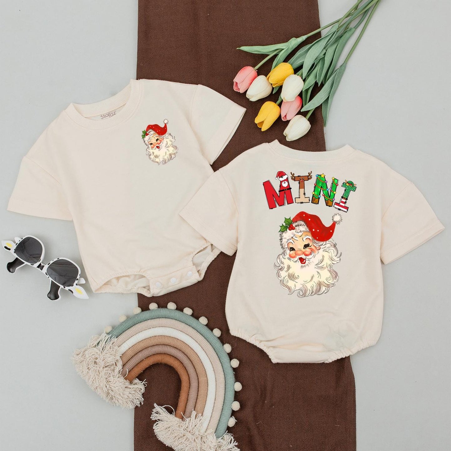 Matching Mama & Mini Christmas Shirts Retro Santa Face Family Holiday Tee Mommy and Me Outfit Red Green White Cotton Cute Xmas