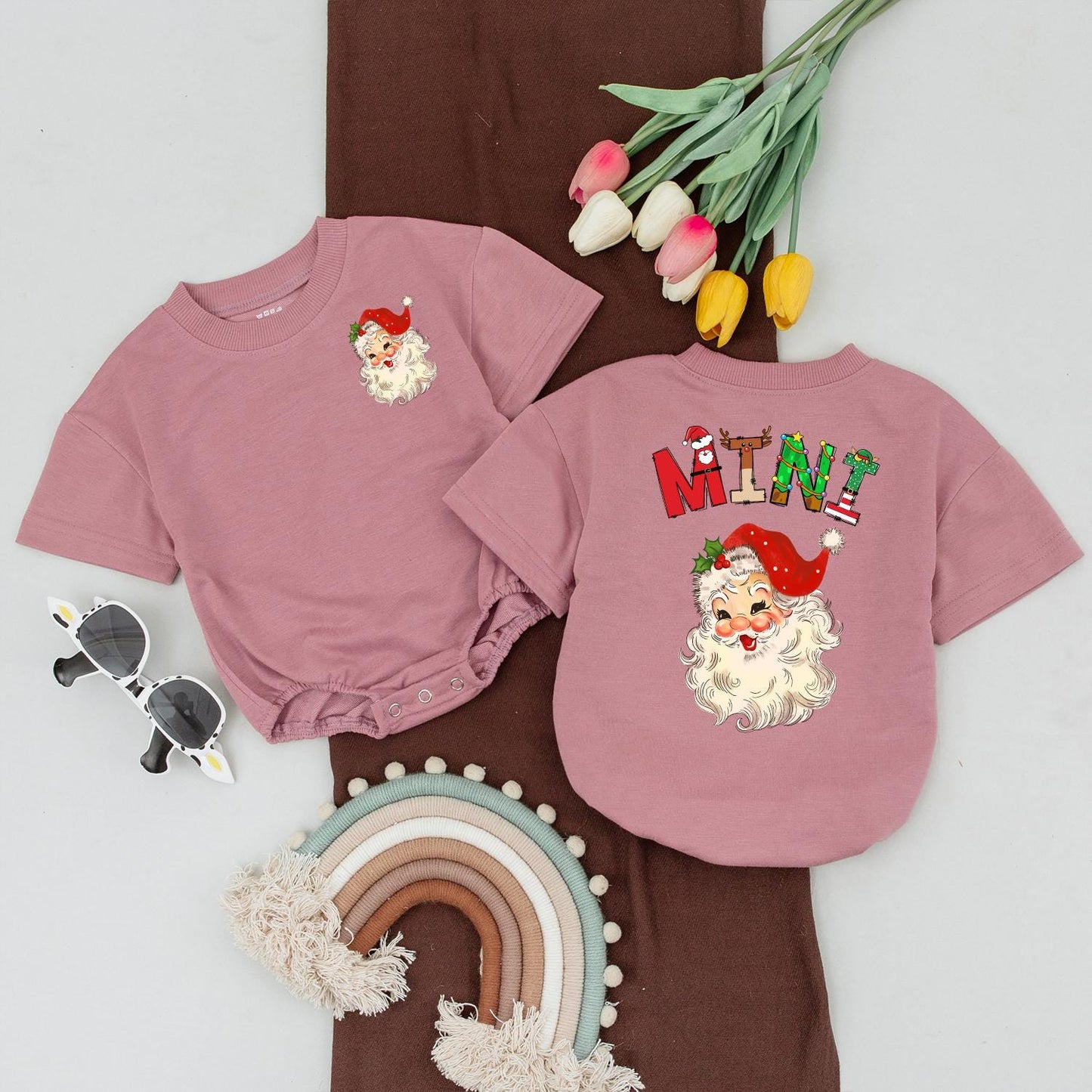 Matching Mama & Mini Christmas Shirts Retro Santa Face Family Holiday Tee Mommy and Me Outfit Red Green White Cotton Cute Xmas