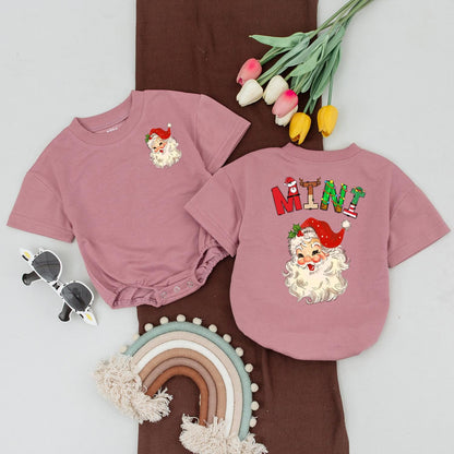 Matching Mama & Mini Christmas Shirts Retro Santa Face Family Holiday Tee Mommy and Me Outfit Red Green White Cotton Cute Xmas