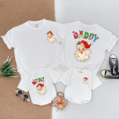Matching Mama & Mini Christmas Shirts Retro Santa Face Family Holiday Tee Mommy and Me Outfit Red Green White Cotton Cute Xmas