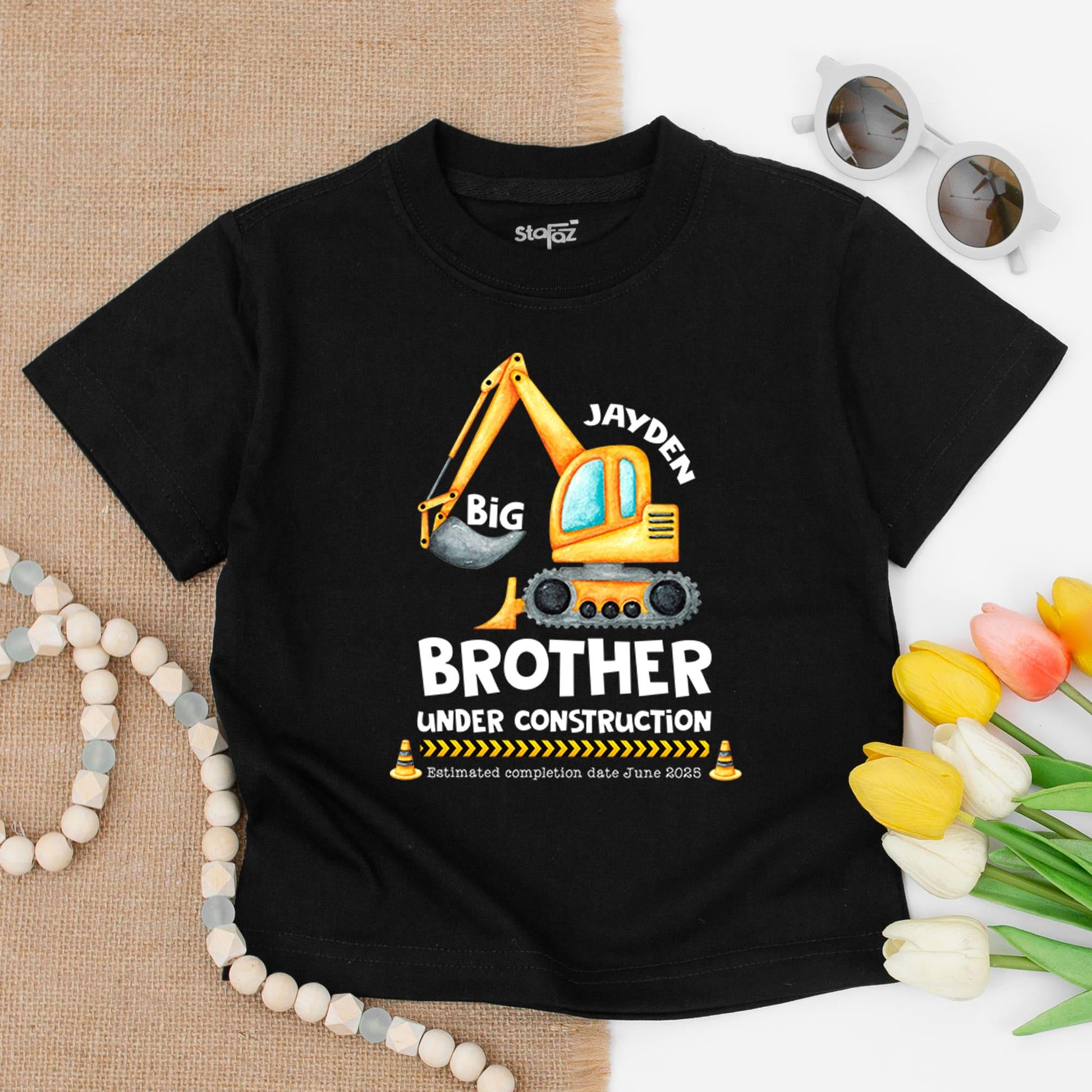 Big Brother Under Construction Shirt, Personalized Excavator T-Shirt for Toddler Jayden, Promoted to Brother Outfit, Future Brother Gift June 2025