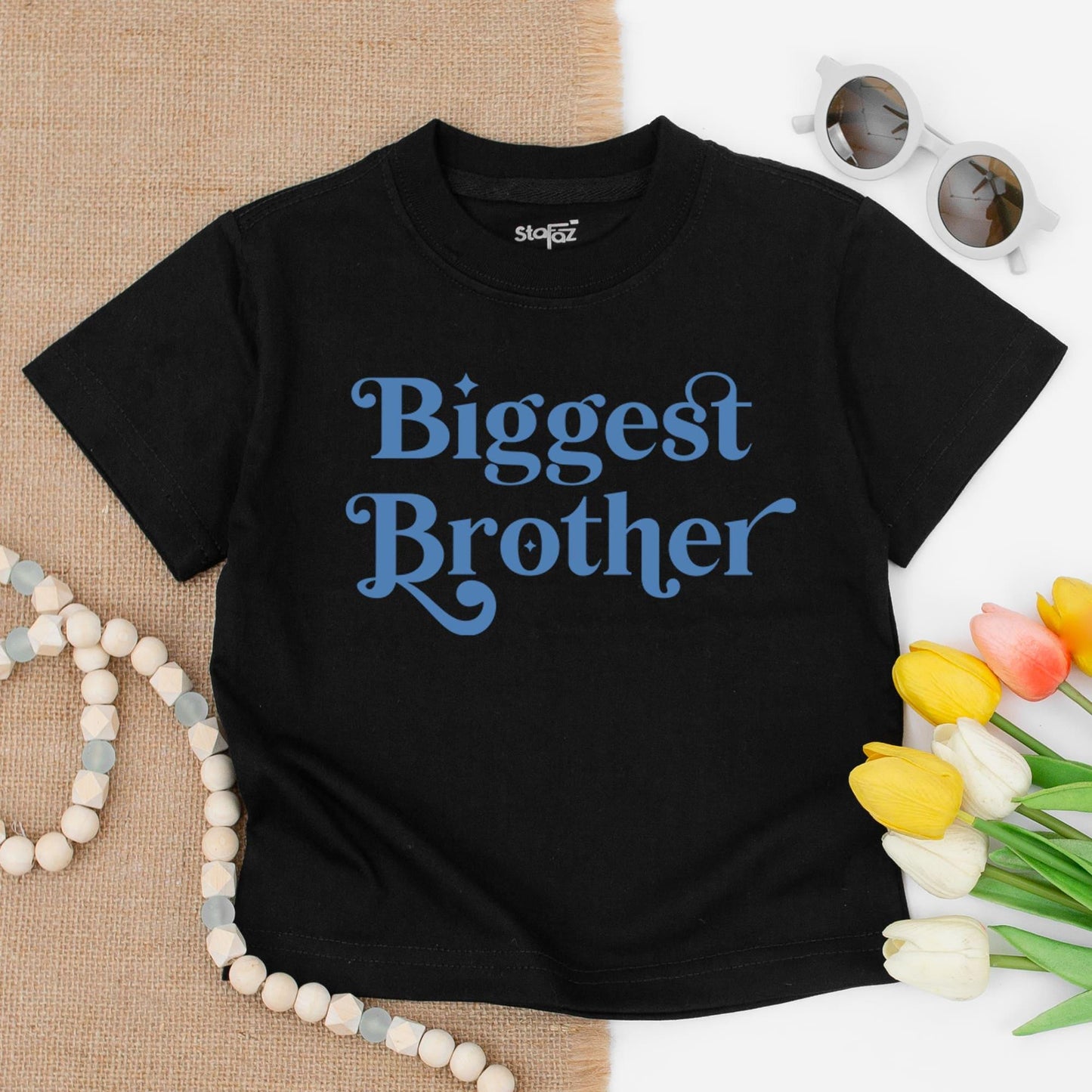 Biggest Brother Toddler Shirt Announcement Gift, Promoted to Big Bro Outfit Muted Blue Serif Design Cute Sibling Tee Swirls Baby Shower Present Idea 138