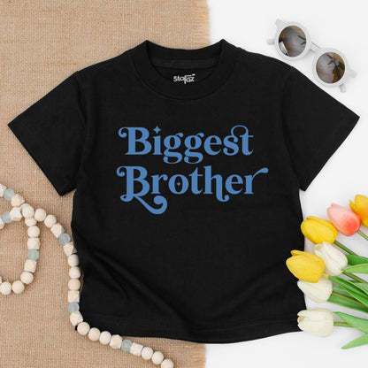 Biggest Brother Toddler Shirt Announcement Gift, Promoted to Big Bro Outfit Muted Blue Serif Design Cute Sibling Tee Swirls Baby Shower Present Idea 138