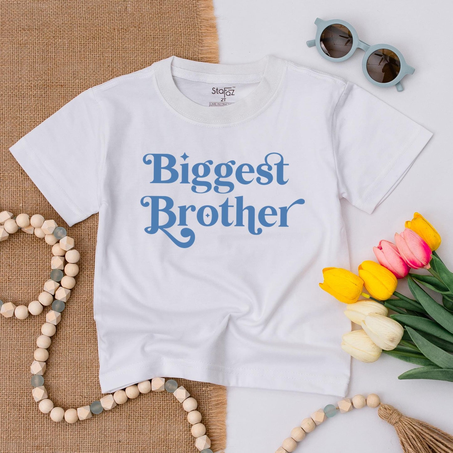Biggest Brother Toddler Shirt Announcement Gift, Promoted to Big Bro Outfit Muted Blue Serif Design Cute Sibling Tee Swirls Baby Shower Present Idea 138