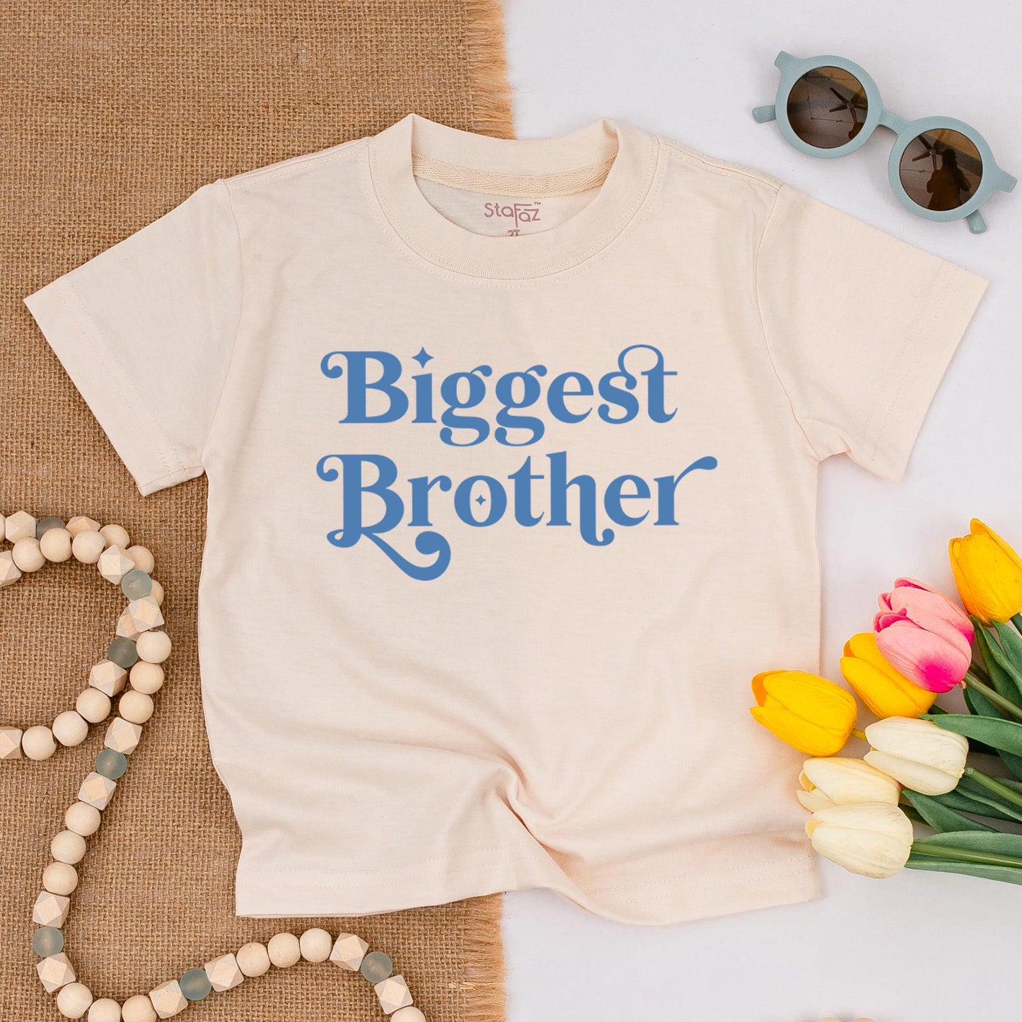 Biggest Brother Toddler Shirt Announcement Gift, Promoted to Big Bro Outfit Muted Blue Serif Design Cute Sibling Tee Swirls Baby Shower Present Idea 138