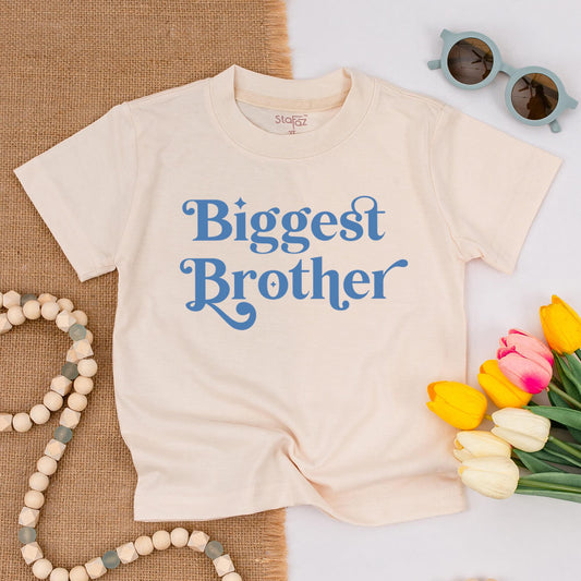 Biggest Brother Toddler Shirt Announcement Gift, Promoted to Big Bro Outfit Muted Blue Serif Design Cute Sibling Tee Swirls Baby Shower Present Idea 138