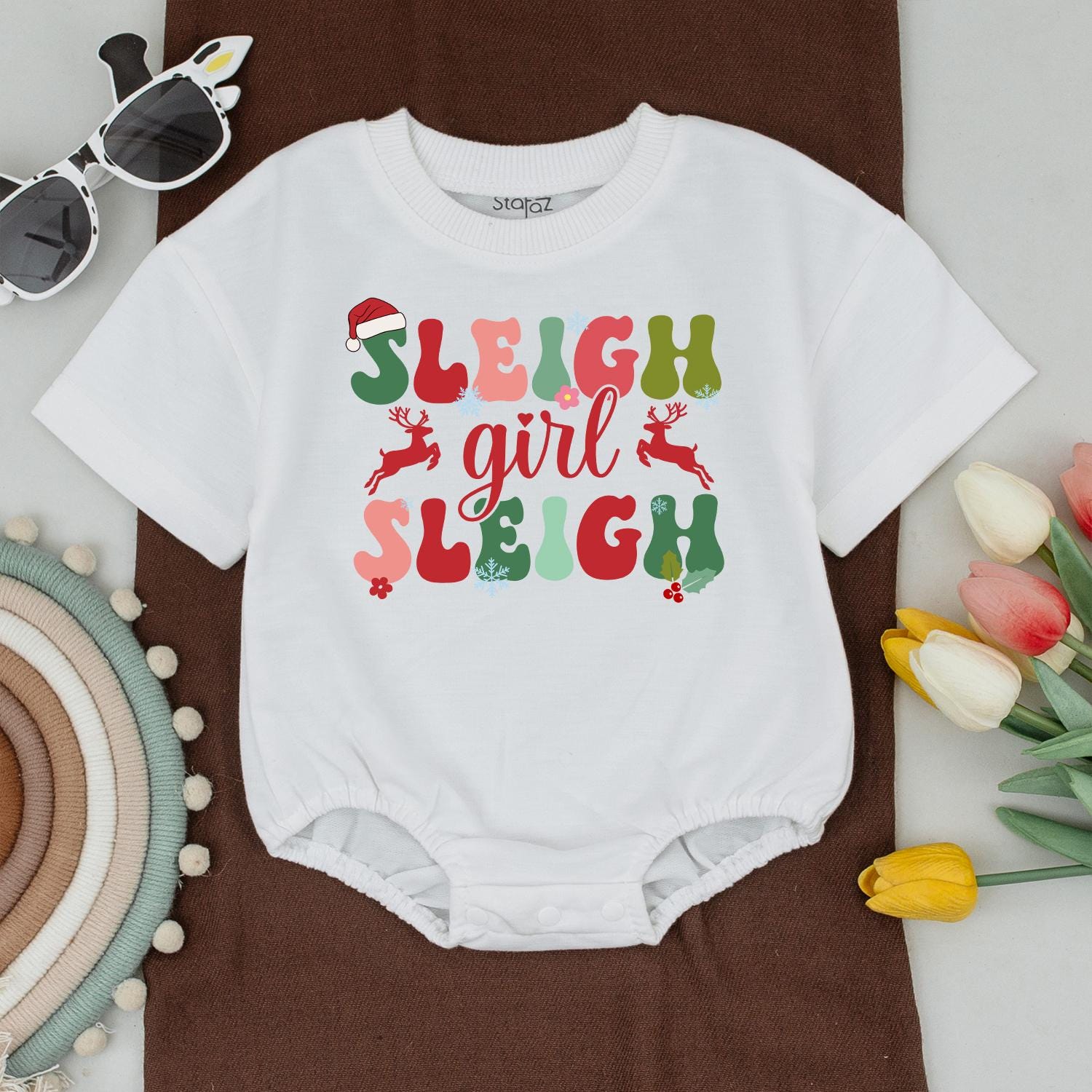 Sleigh Girl Sleigh Retro Christmas Tees Matching Family Shirts Vintage Holly Jolly Holiday Spirit Mama and Mini T-Shirts Festive Fun