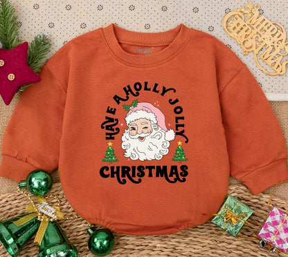 Retro Santa Baby Romper: Have a Holly Jolly Christmas Outfit, Vintage Infant Bodysuit,Pink Hat Xmas Trees Toddler Holiday Gift,Cheerful First Christmas 138 chars