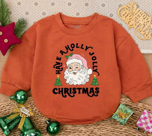 Retro Santa Baby Romper: Have a Holly Jolly Christmas Outfit, Vintage Infant Bodysuit,Pink Hat Xmas Trees Toddler Holiday Gift,Cheerful First Christmas 138 chars