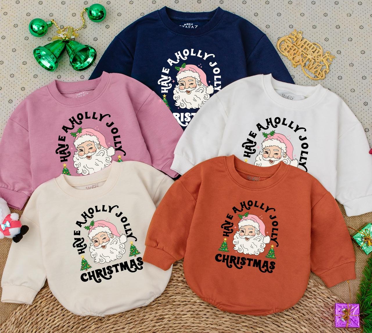 Retro Santa Baby Romper: Have a Holly Jolly Christmas Outfit, Vintage Infant Bodysuit,Pink Hat Xmas Trees Toddler Holiday Gift,Cheerful First Christmas 138 chars