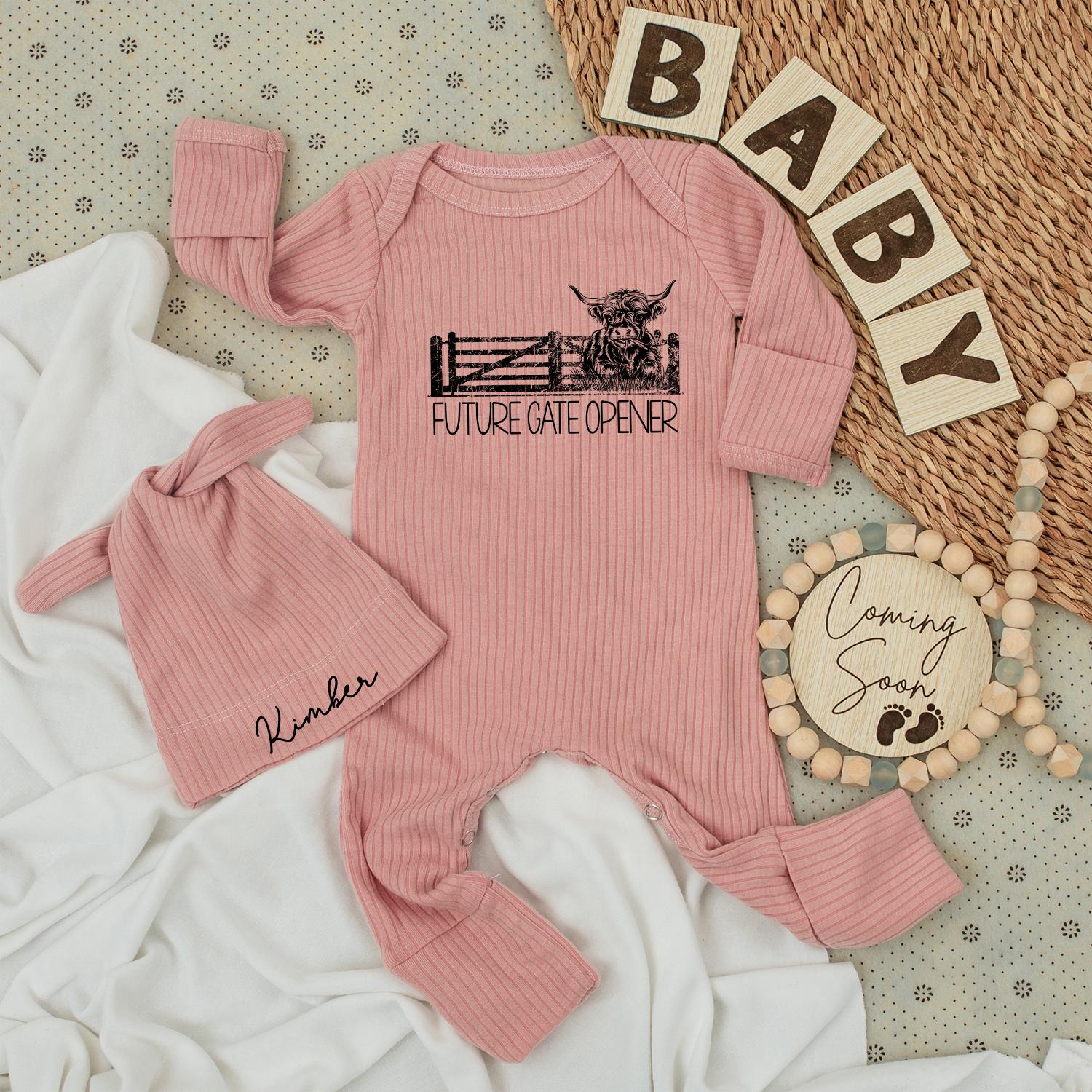 Future Gate Opener Baby Bodysuit & Hat Set Farm Announcement Gift, Newborn Outfit Boy Girl Cattle Farmer Baby Shower Gift 140