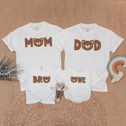 Matching Bear First Birthday Family Shirts Little Bear Birthday Girl Boy Outfit 1st Birthday Celebration Mom Dad Soft Cotton Bubble Romper