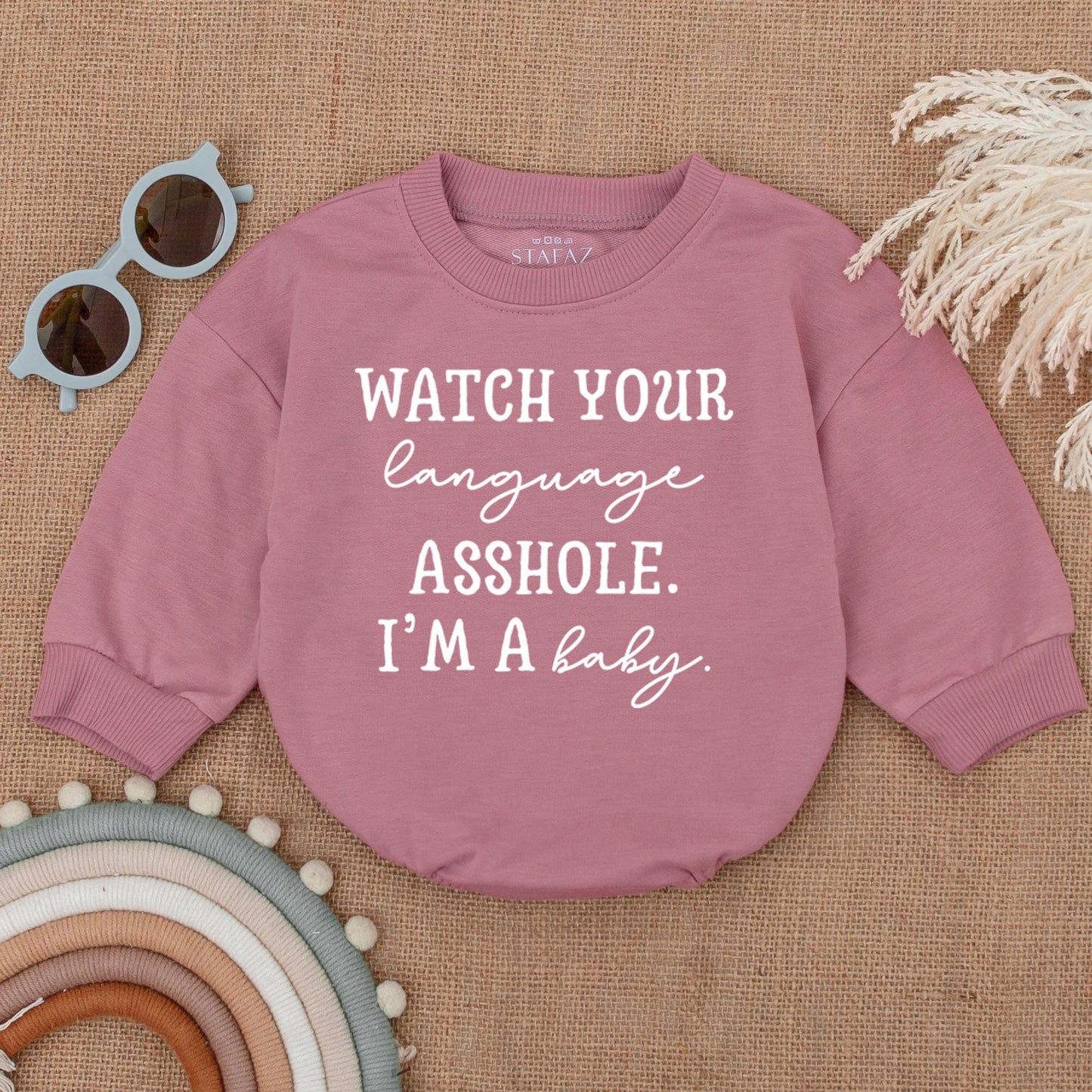 Watch Your Language Asshole I'm a Baby Romper Bodysuit Funny Saying Outfit for Newborns and Toddlers Hilarious Baby Clothes