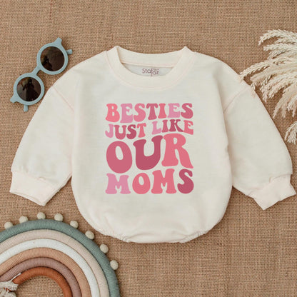 Besties Just Like Our Moms Bubble Romper Baby Girl Announcement Outfit White Pink Font Baby Shower Gift Newborn Clothes