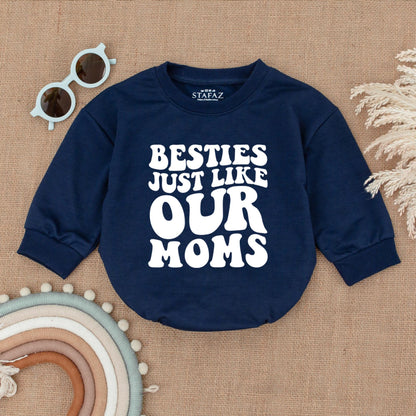 Besties Just Like Our Moms Bubble Romper Baby Girl Announcement Outfit White Pink Font Baby Shower Gift Newborn Clothes