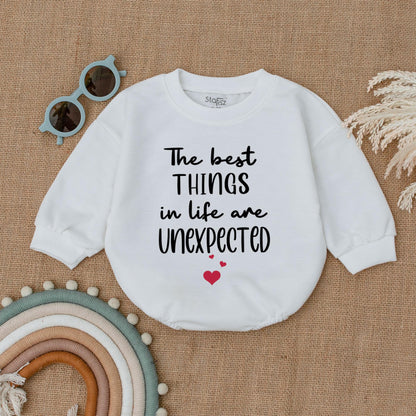 Unexpected Joy Baby Bodysuit Bubble Romper, The Best Things in Life are Unexpected Outfit, Newborn Baby Clothes, Whimsical Shower Gift 130-140 chars