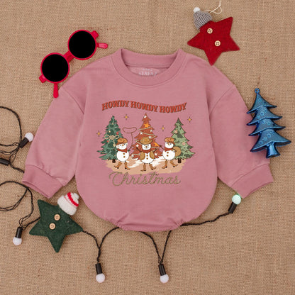Cute Cowboy Western Christmas Baby Romper Snowman Howdy Christmas Outfit Newborn Infant Holiday Gift Warm Colors