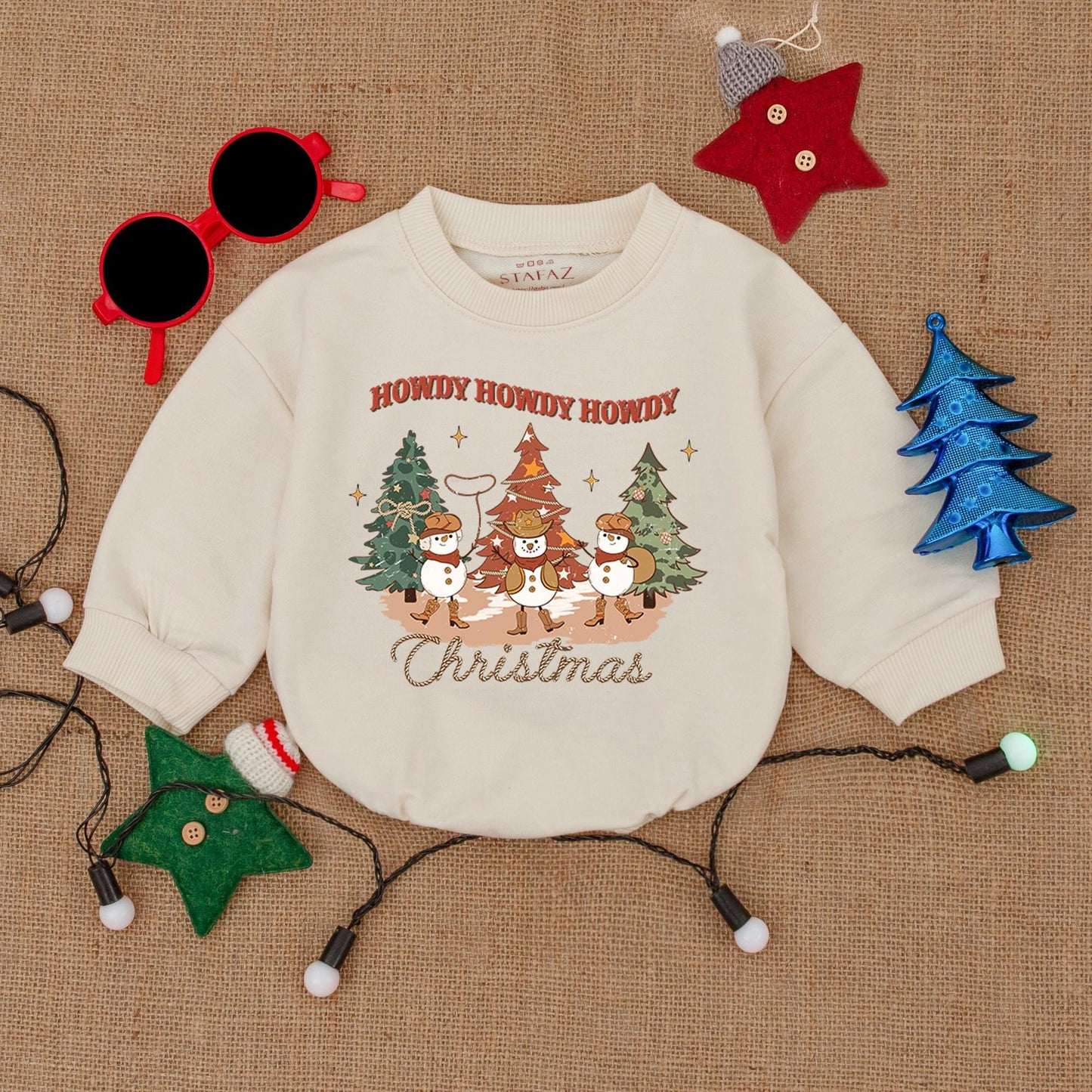 Cute Cowboy Western Christmas Baby Romper Snowman Howdy Christmas Outfit Newborn Infant Holiday Gift Warm Colors