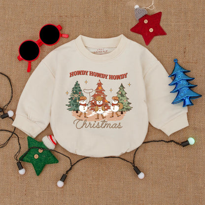 Cute Cowboy Western Christmas Baby Romper Snowman Howdy Christmas Outfit Newborn Infant Holiday Gift Warm Colors
