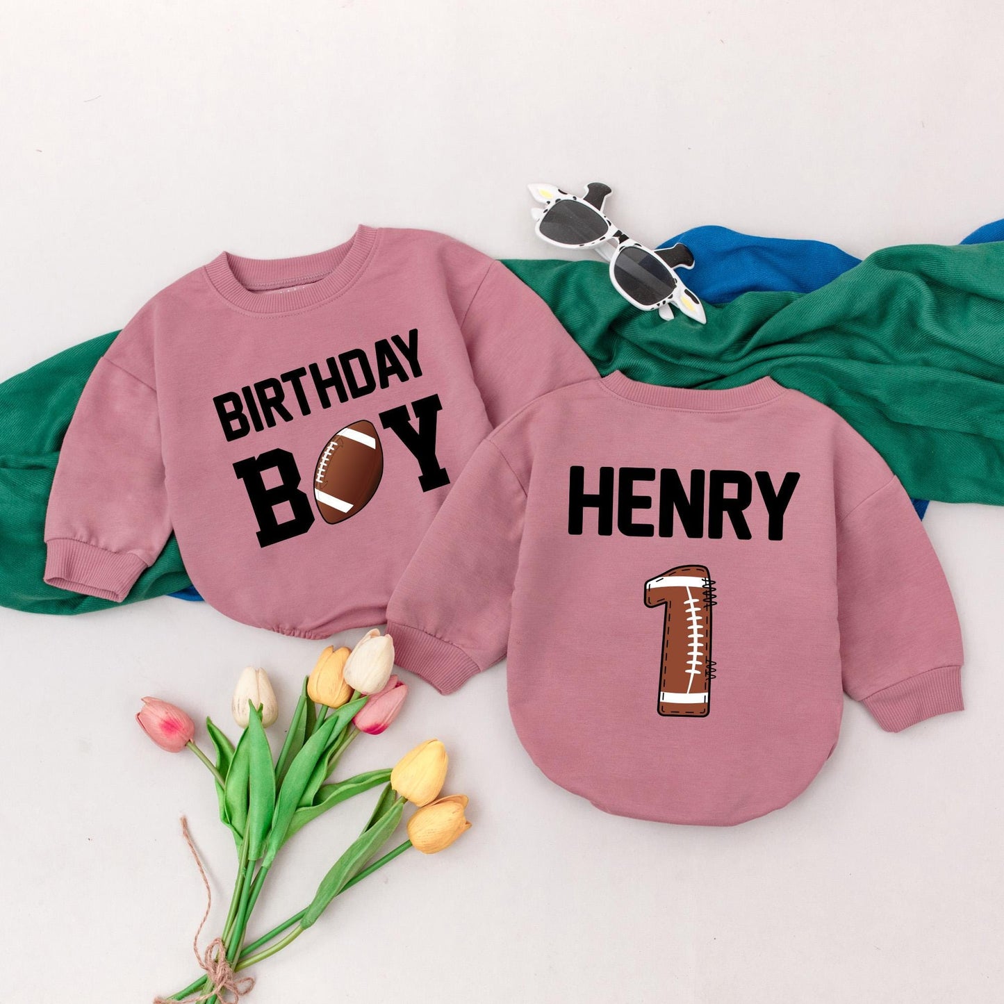 Personalized Football Birthday Boy Romper 1st Birthday Outfit for Baby Boy Sports Party Clothes