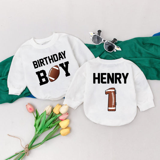 Personalized Football Birthday Boy Romper 1st Birthday Outfit for Baby Boy Sports Party Clothes