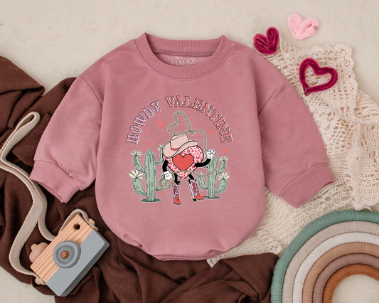 Howdy Valentine Bubble Romper for Baby Girl! First Valentine's Day Gift Newborn Infant Bodysuit, Western Heart Design, Retro Baby Shower Gift, Cute