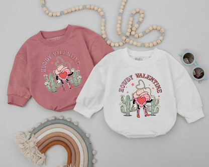 Howdy Valentine Bubble Romper for Baby Girl! First Valentine's Day Gift Newborn Infant Bodysuit, Western Heart Design, Retro Baby Shower Gift, Cute